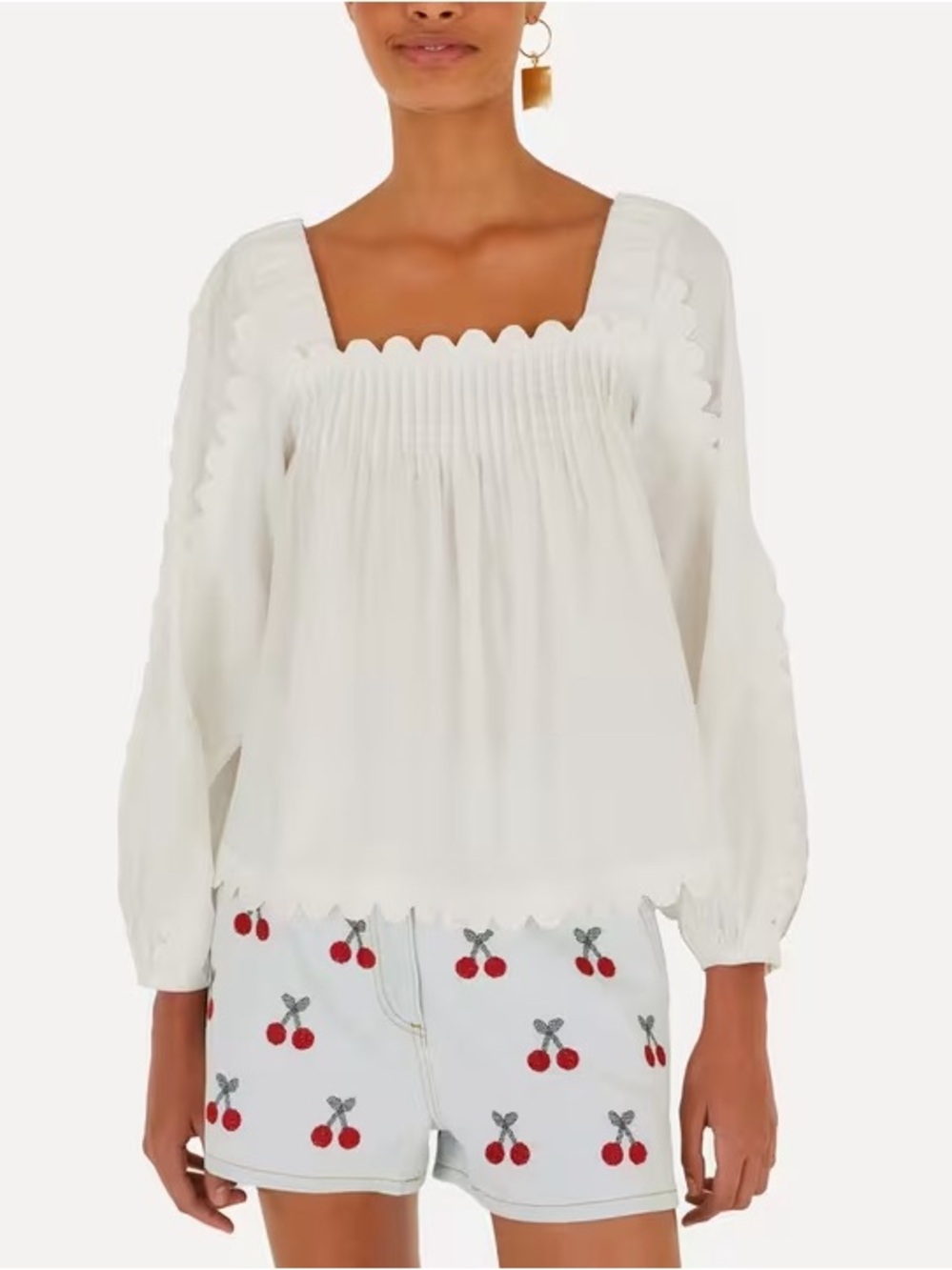 Farm Rio Off-White Long-Sleeve scallop Blouse size S